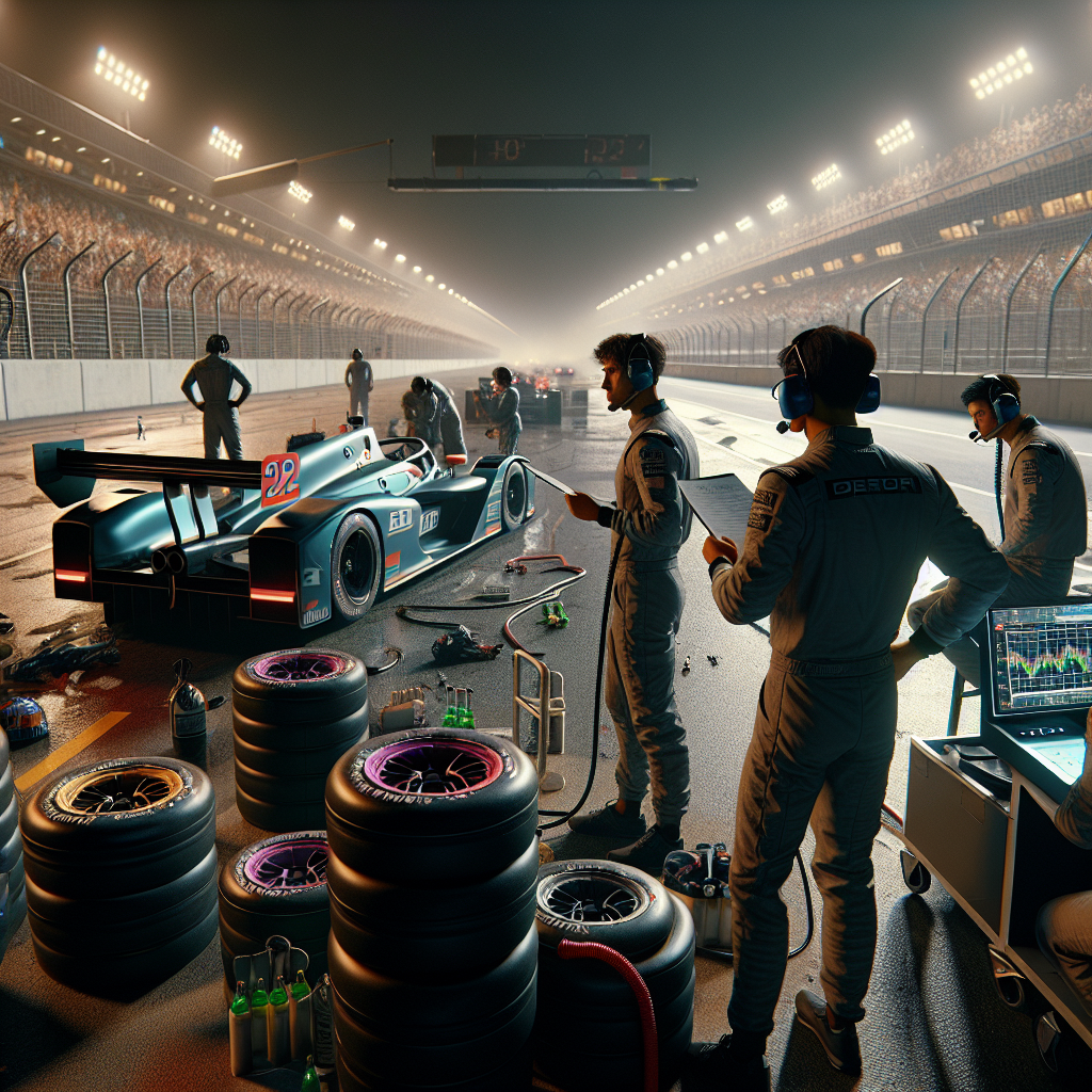 Пит-лейн после гонки: шины, консоли стратегов, реакции команд под ночными прожекторами.